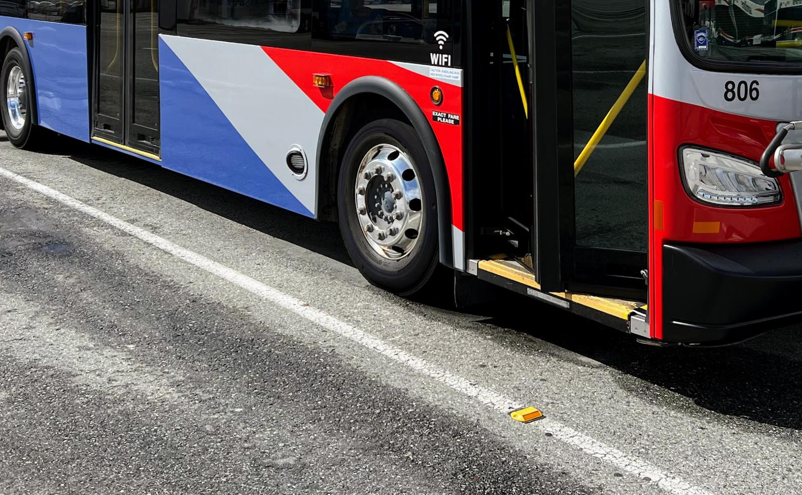 SamTrans bus parked in the bus yard