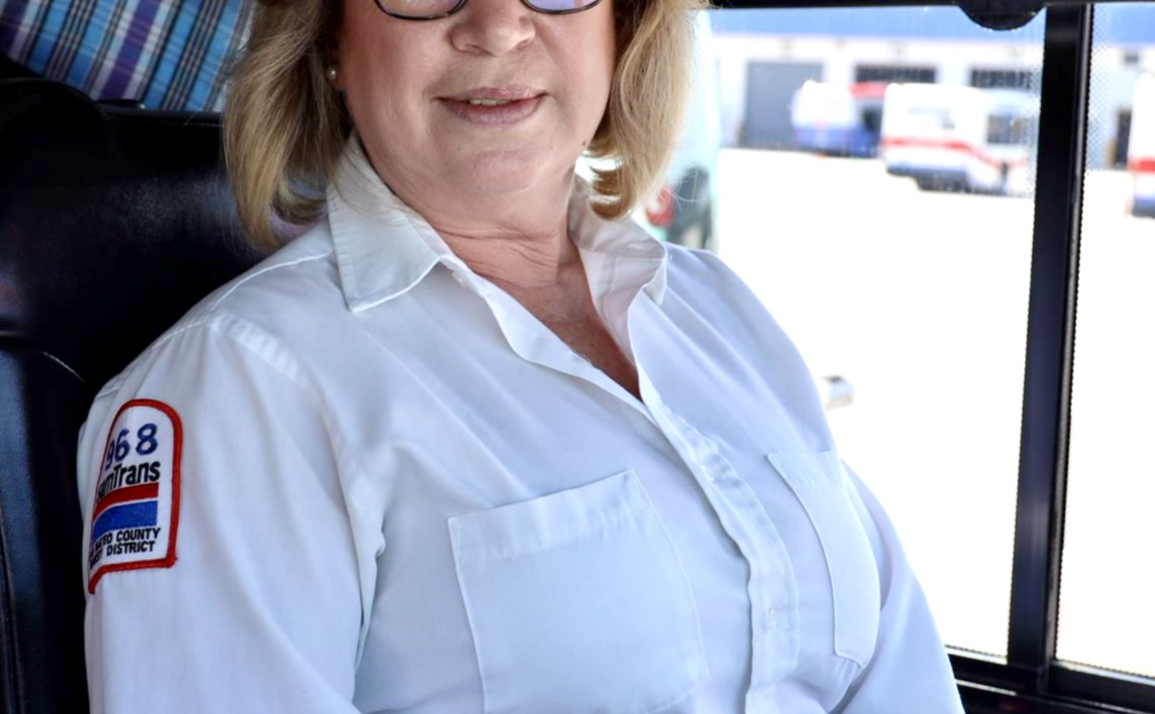 SamTrans Bus Operator Maria Gomez in the drivers seat.