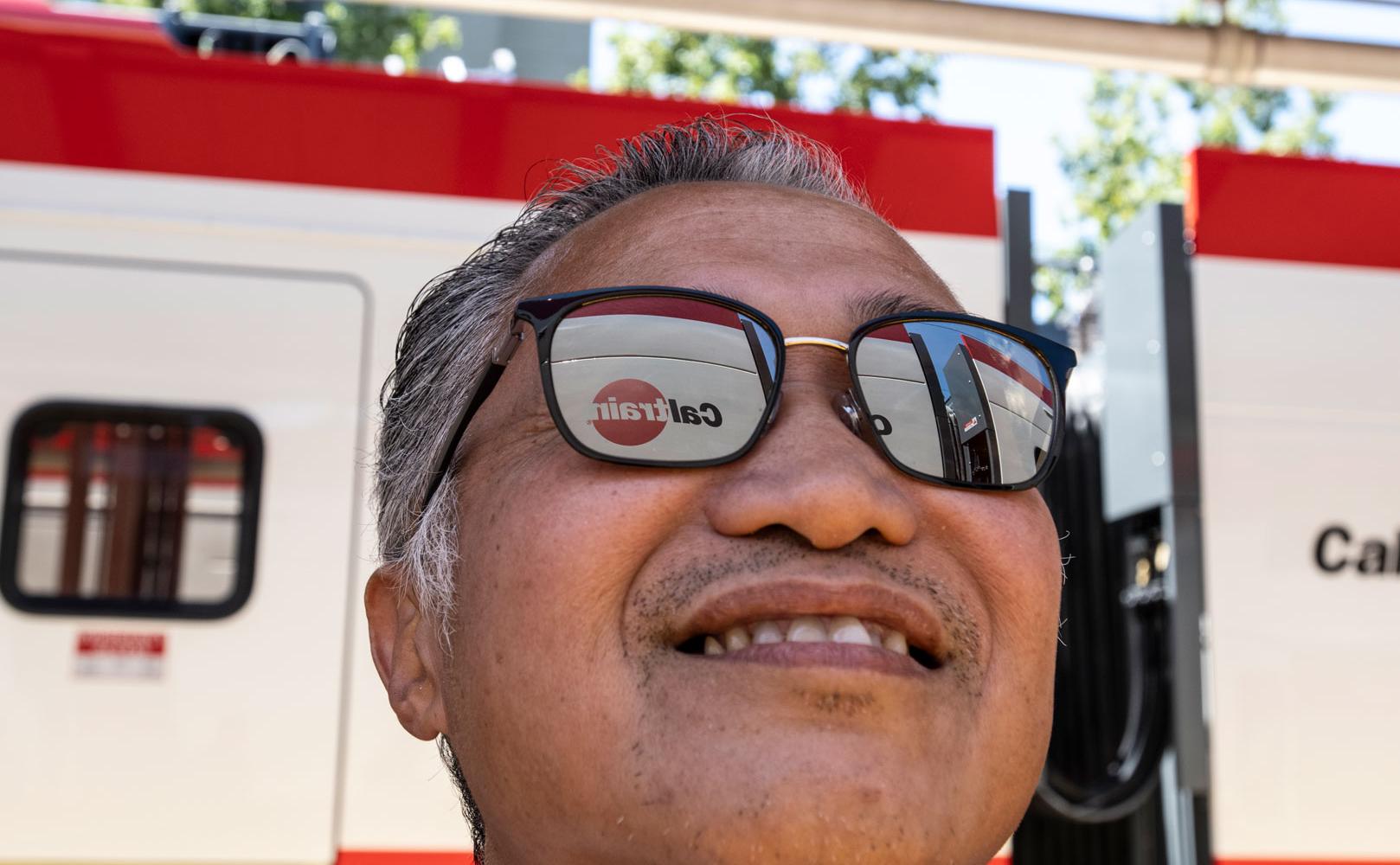 Onlooker at Caltrain EMU unveiling