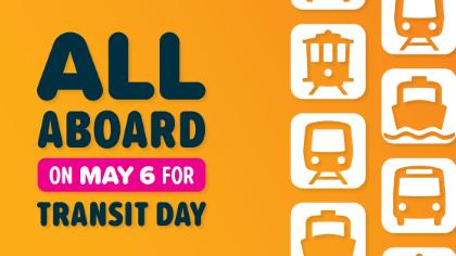 Logo of All Aboard Bay Area Transit Day including smaller logos of various forms of public transit