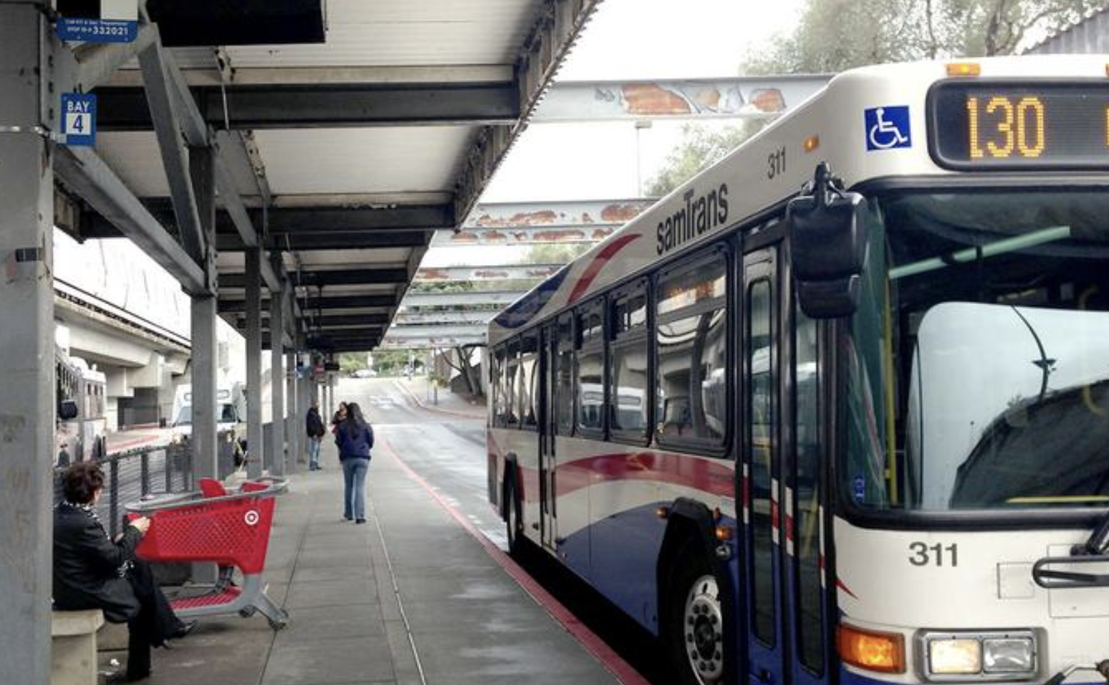 A Route 130 SamTrans bus at the Daly City BART Station.