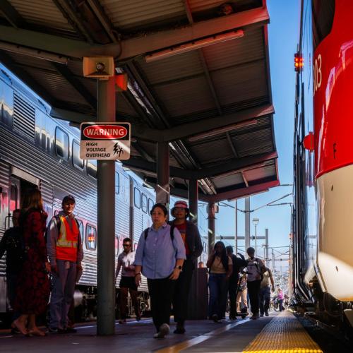 Passengers disembarking at San Jose Diridon