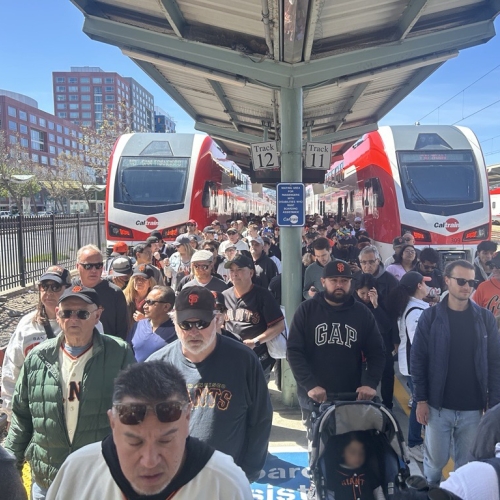 Giants fans pour off of Caltrain in massive numbers