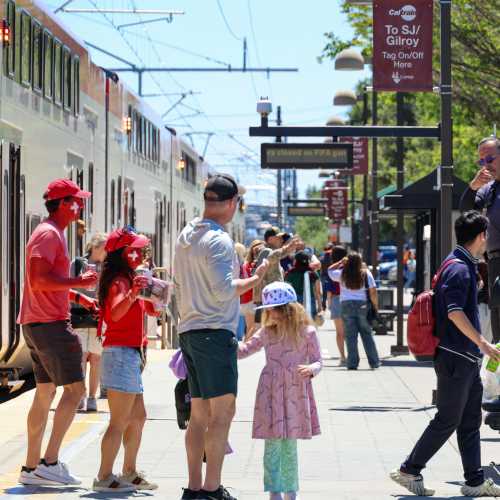Crowd of World Cup fans at Mountain View Station