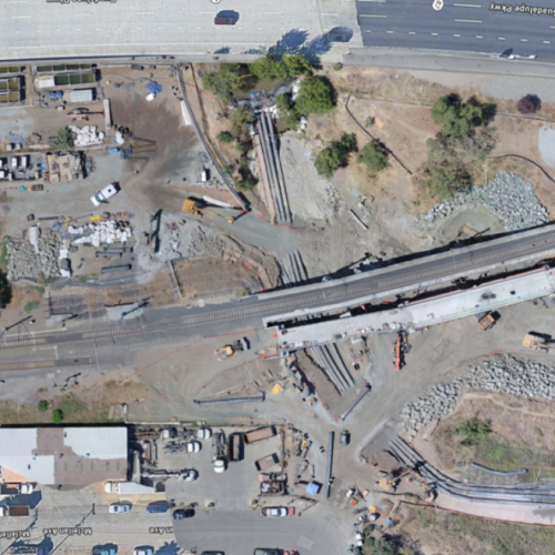 Overhead picture of construction at the Guadalupe River Bridge