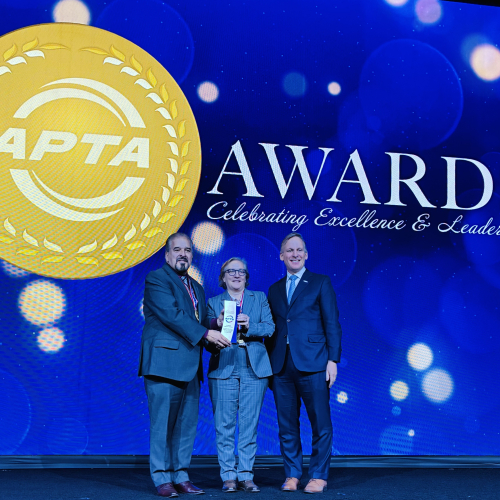 Caltrain Executive Director Michelle Bouchard and Board Chair Rico Media receive APTA Outstanding Transportation System Award